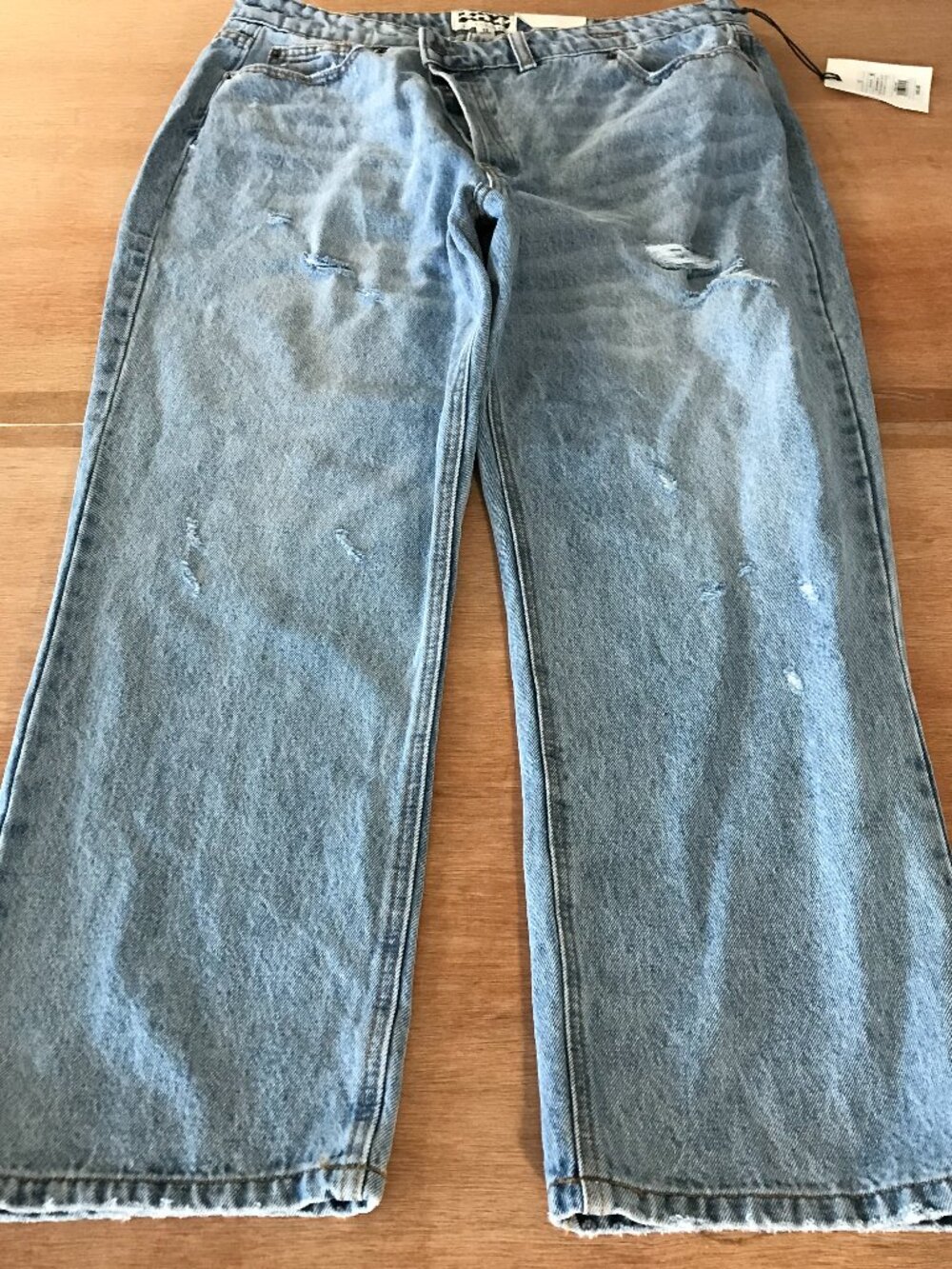 KBB by Kahlana Straight Leg Jeans Women 12 Blue High Rise Distressed Button Fly